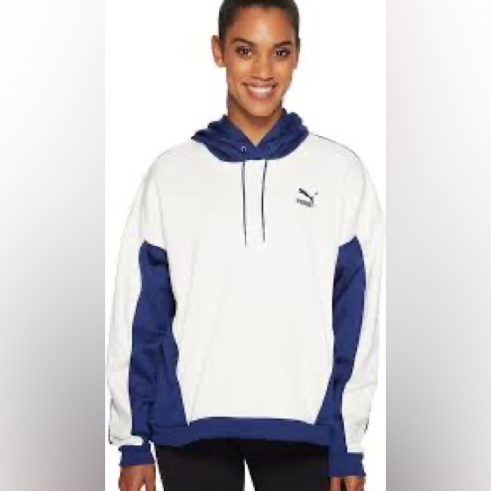 Puma Dual-Tone Hoodie in White and Blue